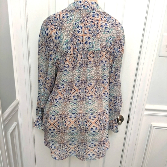 Free People Sheer Cream Geometric Button Down Top - Picture 4 of 10
